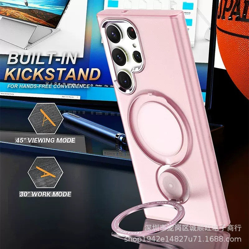 Husa de protectie, cu incarcare Wireless, Tehnologie Magsafe, TPU, Inel magnetic rotativ cu functie de suport, pentru Samsung Galaxy S23 Ultra , Rose Gold