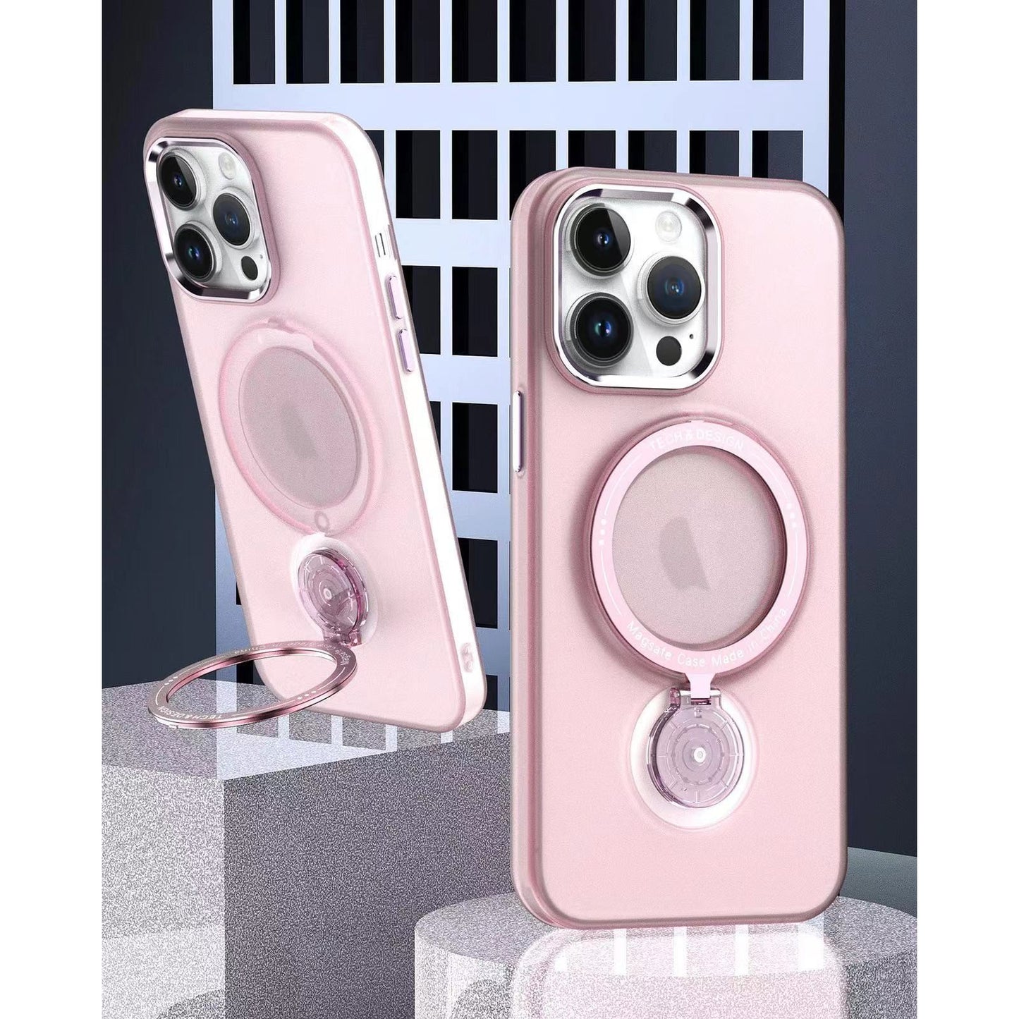 Husa de protectie, cu incarcare Wireless, Tehnologie Magsafe, TPU, Inel magnetic rotativ cu functie de suport, pentru Samsung Galaxy S23 Ultra , Rose Gold