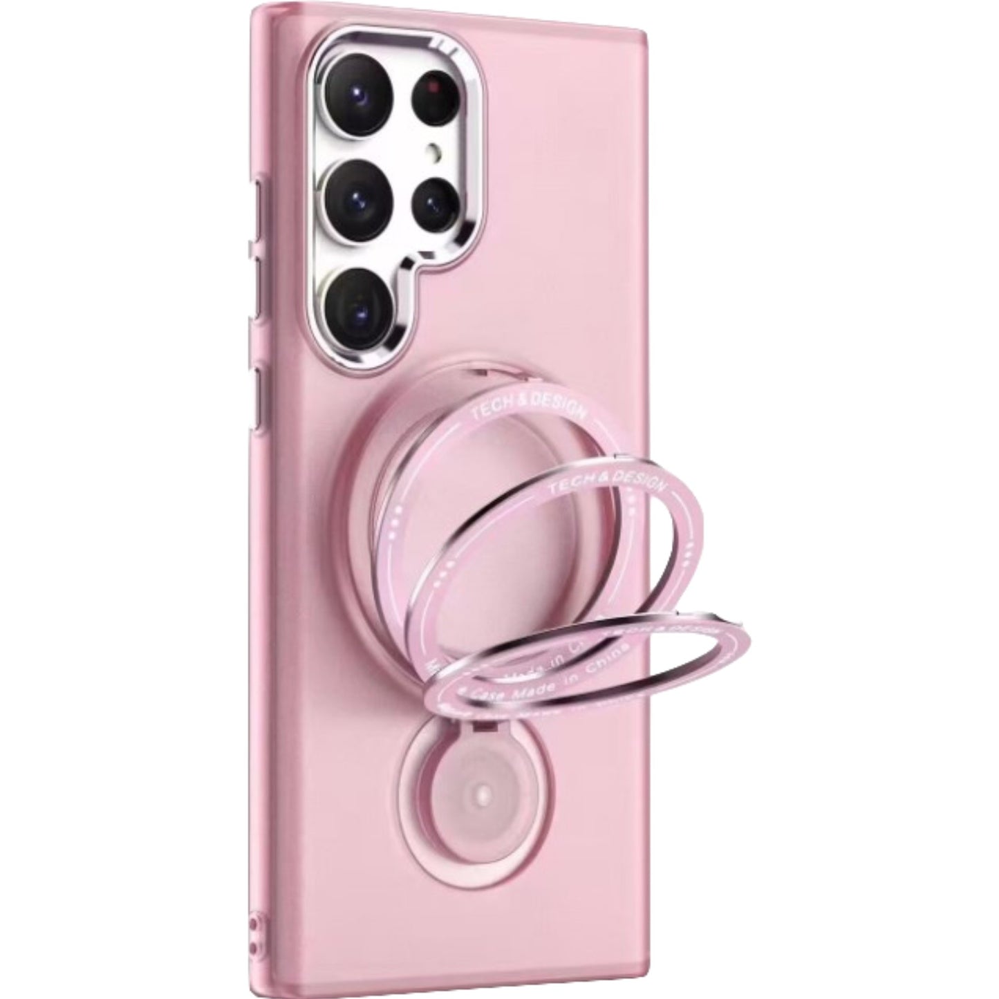Husa de protectie, cu incarcare Wireless, Tehnologie Magsafe, TPU, Inel magnetic rotativ cu functie de suport, pentru Samsung Galaxy S23 Ultra , Rose Gold