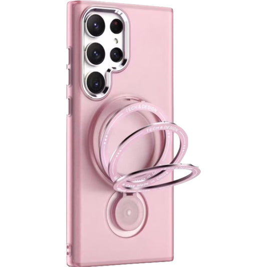 Husa de protectie, cu incarcare Wireless, Tehnologie Magsafe, TPU, Inel magnetic rotativ cu functie de suport, pentru  Samsung Galaxy S23 Ultra , Rose Gold