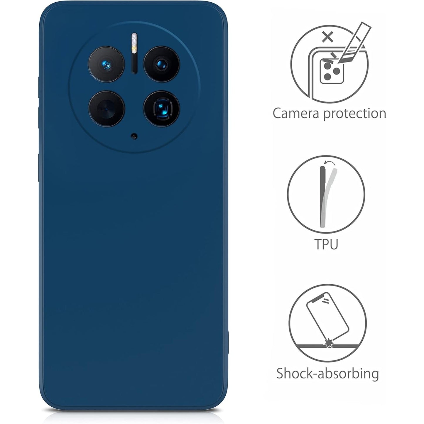 Husa de Protectie, pentru Huawei Mate 50 Pro, Liquid Silicone, cu Microfibra pe Interior, Protectie Antisoc, Compatibil Incarcare Wireless, Albastru
