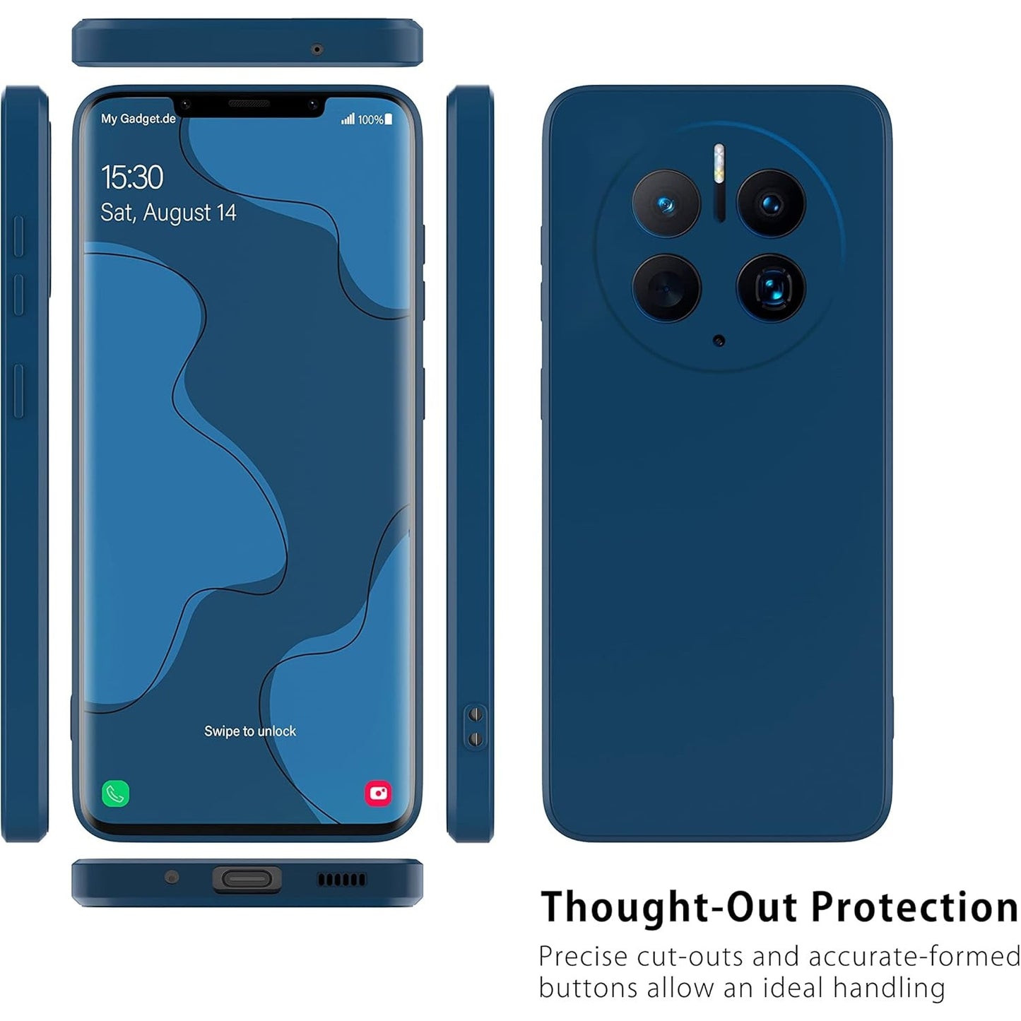 Husa de Protectie, pentru Huawei Mate 50 Pro, Liquid Silicone, cu Microfibra pe Interior, Protectie Antisoc, Compatibil Incarcare Wireless, Albastru