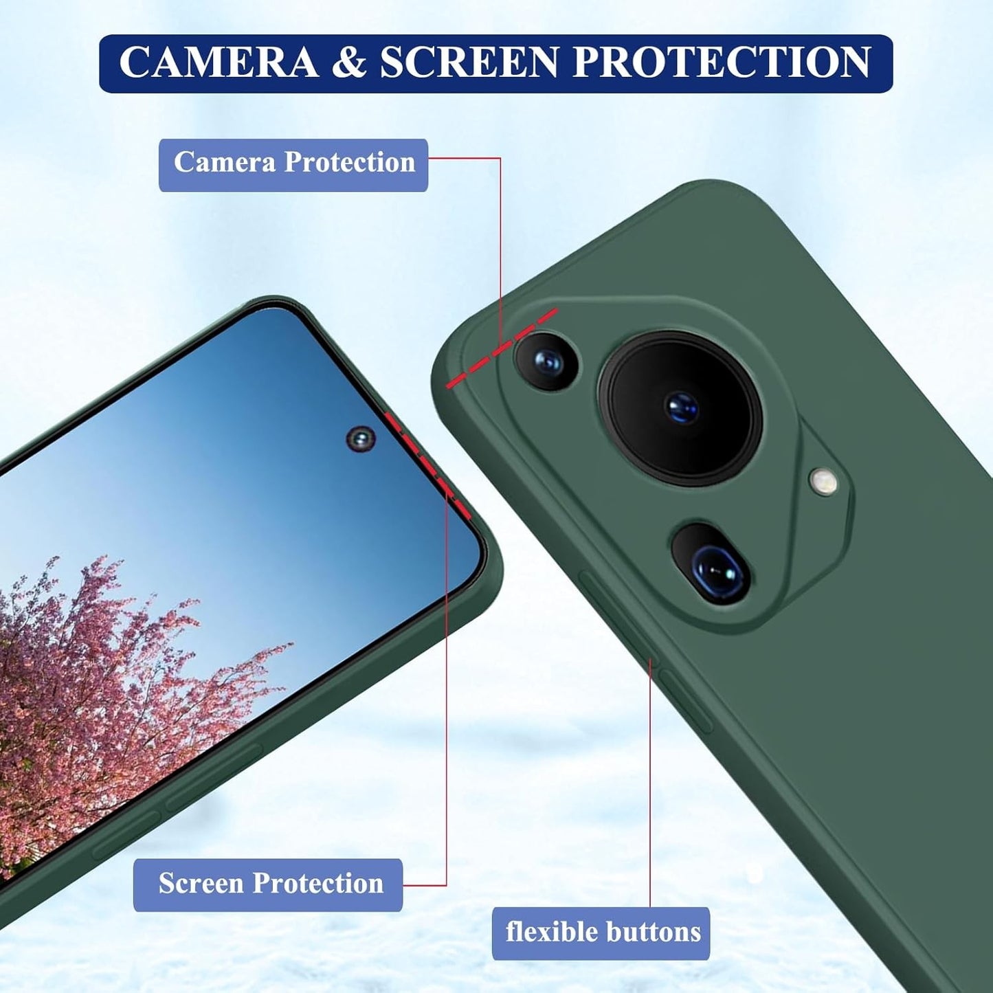 Husa de Protectie, pentru Huawei Pura 70, Liquid Silicone, cu Microfibra pe Interior, Protectie Antisoc, Compatibil Incarcare Wireless, Verde