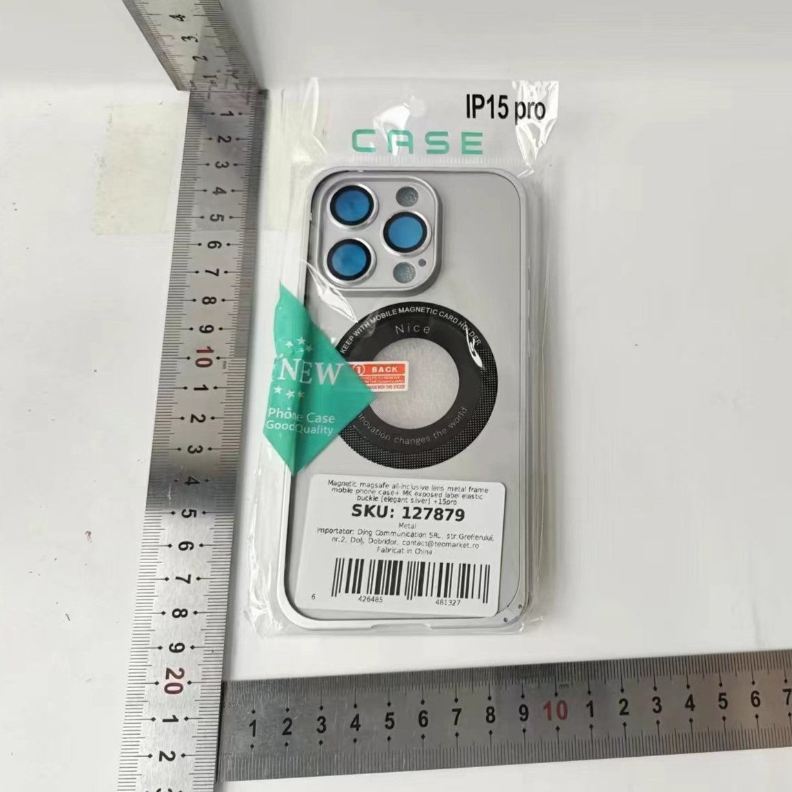 Husa de Protectie MagSafe Compatibila cu iPhone 15 Pro, Carcasa din Metal, Incarcare Wireless, Acoperire Completa, Protectie Camera, Antisoc, Antizgariere, Antialunecare, Gri Metalizat