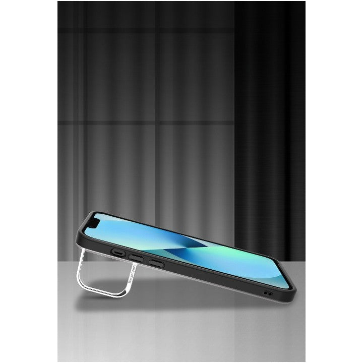 Husa de protectie pentru iPhone 14 Plus, cu suport metalic pentru camera, Bracket Series, Protectie Antisoc, PC mat, silicon moale pe margini, Albastru