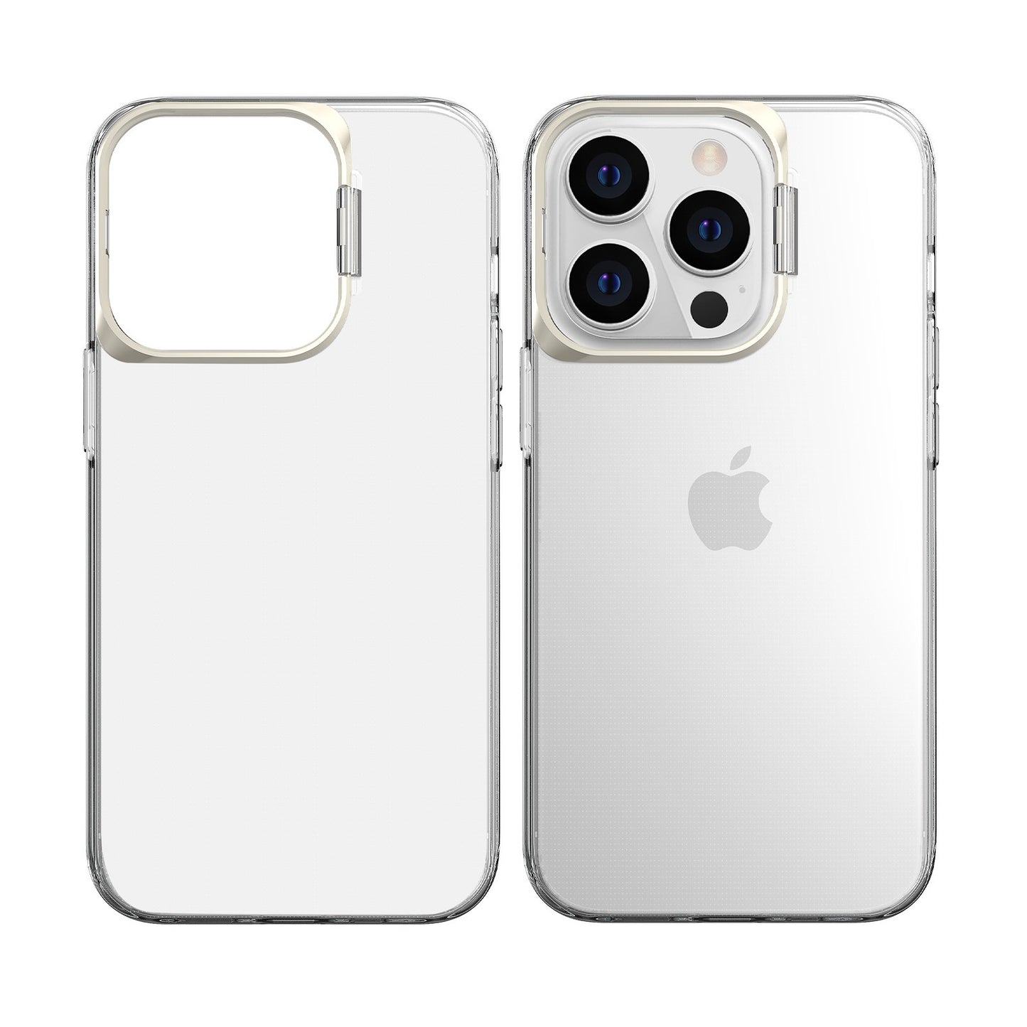 Husa de protectie pentru iPhone 14 Plus, cu suport metalic pentru camera, Bracket Series, Protectie Antisoc, PC mat, silicon moale pe margini, Transparent
