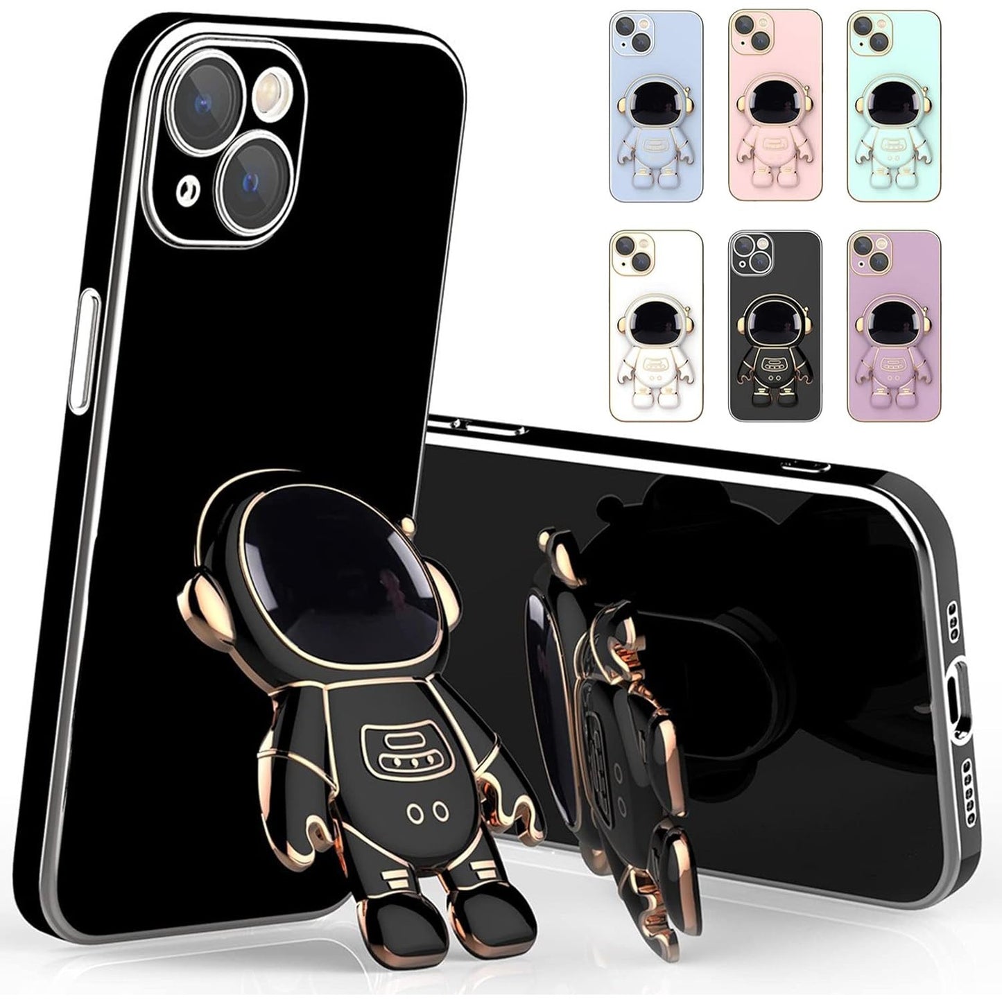Husa de Protectie TPU 2in1, pentru Apple iPhone 14 Plus, Astronaut cu Suport, Antisoc, Rezistenta la Impact, Protectie Camera, Negru