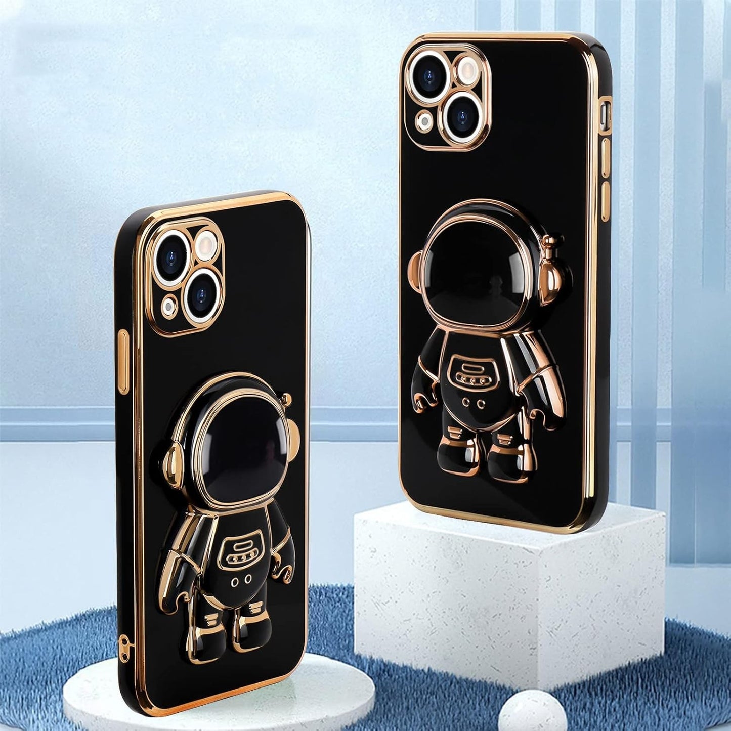 Husa de Protectie TPU 2in1, pentru Apple iPhone 14 Plus, Astronaut cu Suport, Antisoc, Rezistenta la Impact, Protectie Camera, Negru
