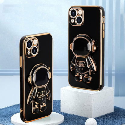 Husa de Protectie TPU 2in1, pentru Apple iPhone 14 Plus, Astronaut cu Suport, Antisoc, Rezistenta la Impact, Protectie Camera, Negru
