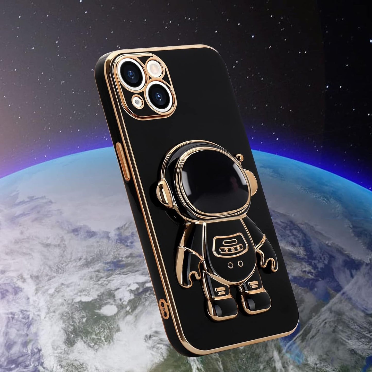 Husa de Protectie TPU 2in1, pentru Apple iPhone 14 Plus, Astronaut cu Suport, Antisoc, Rezistenta la Impact, Protectie Camera, Negru