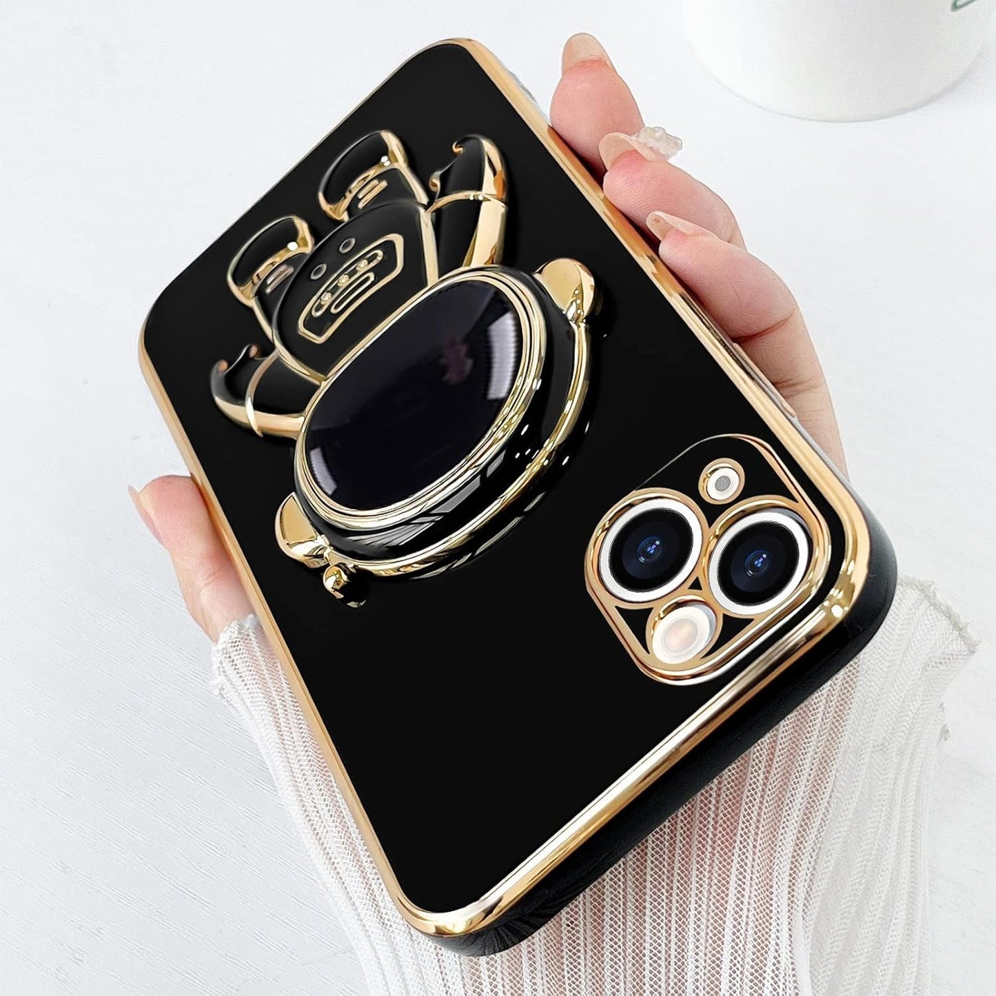 Husa de Protectie TPU 2in1, pentru Apple iPhone 14 Plus, Astronaut cu Suport, Antisoc, Rezistenta la Impact, Protectie Camera, Negru