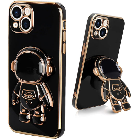 Husa de Protectie TPU 2in1, pentru Apple iPhone 14 Plus, Astronaut cu Suport, Antisoc, Rezistenta la Impact, Protectie Camera, Negru