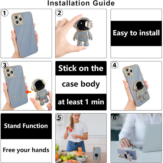 Husa de Protectie TPU 2in1, pentru Apple iPhone 14 Pro, Astronaut cu Suport, Antisoc, Rezistenta la Impact, Protectie Camera, Albastru