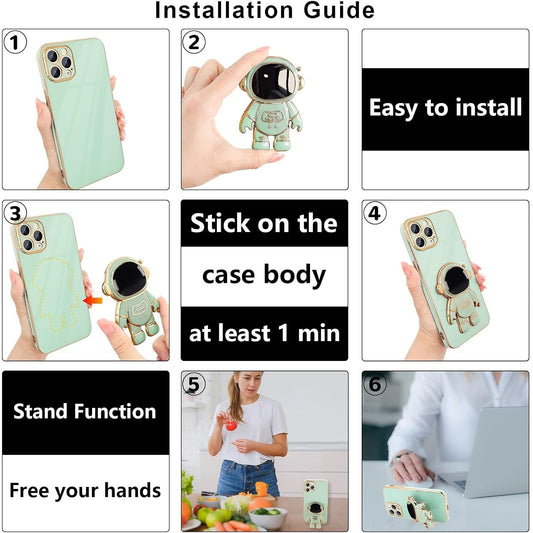 Husa de Protectie TPU 2in1, pentru Apple iPhone 14 Pro Max, Astronaut cu Suport, Antisoc, Rezistenta la Impact, Protectie Camera, Verde