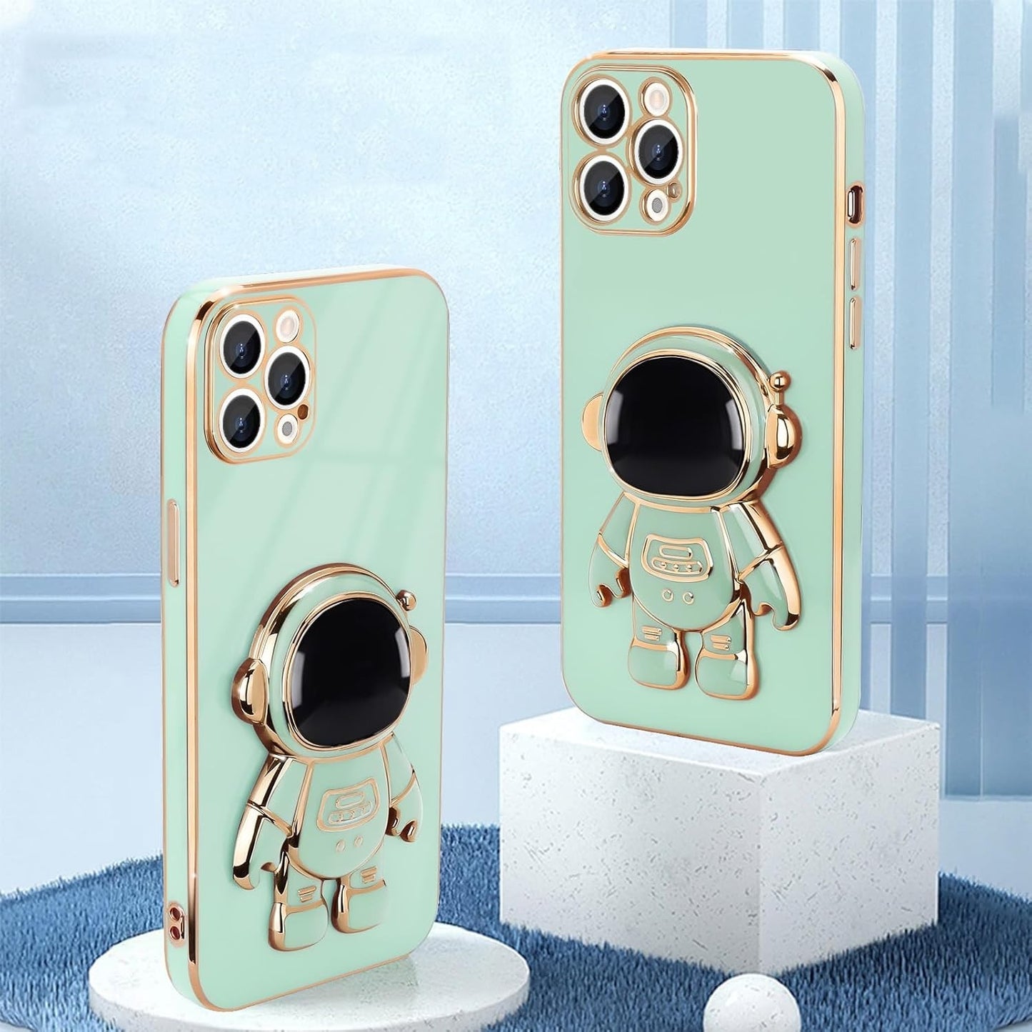 Husa de Protectie TPU 2in1, pentru Apple iPhone 14 Pro Max, Astronaut cu Suport, Antisoc, Rezistenta la Impact, Protectie Camera, Verde
