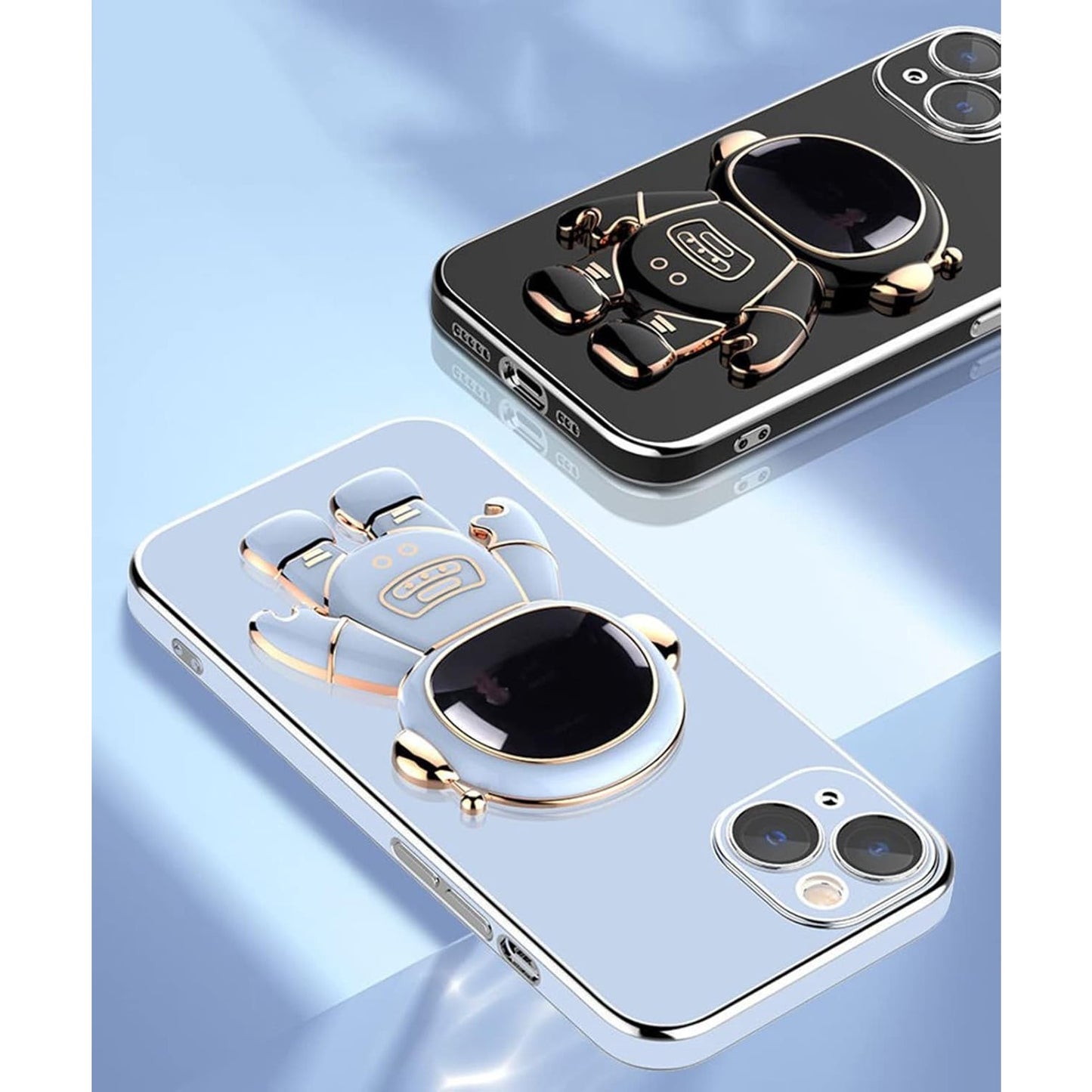 Husa de Protectie TPU 2in1, pentru Apple iPhone 15, Astronaut cu Suport, Antisoc, Rezistenta la Impact, Protectie Camera, Albastru