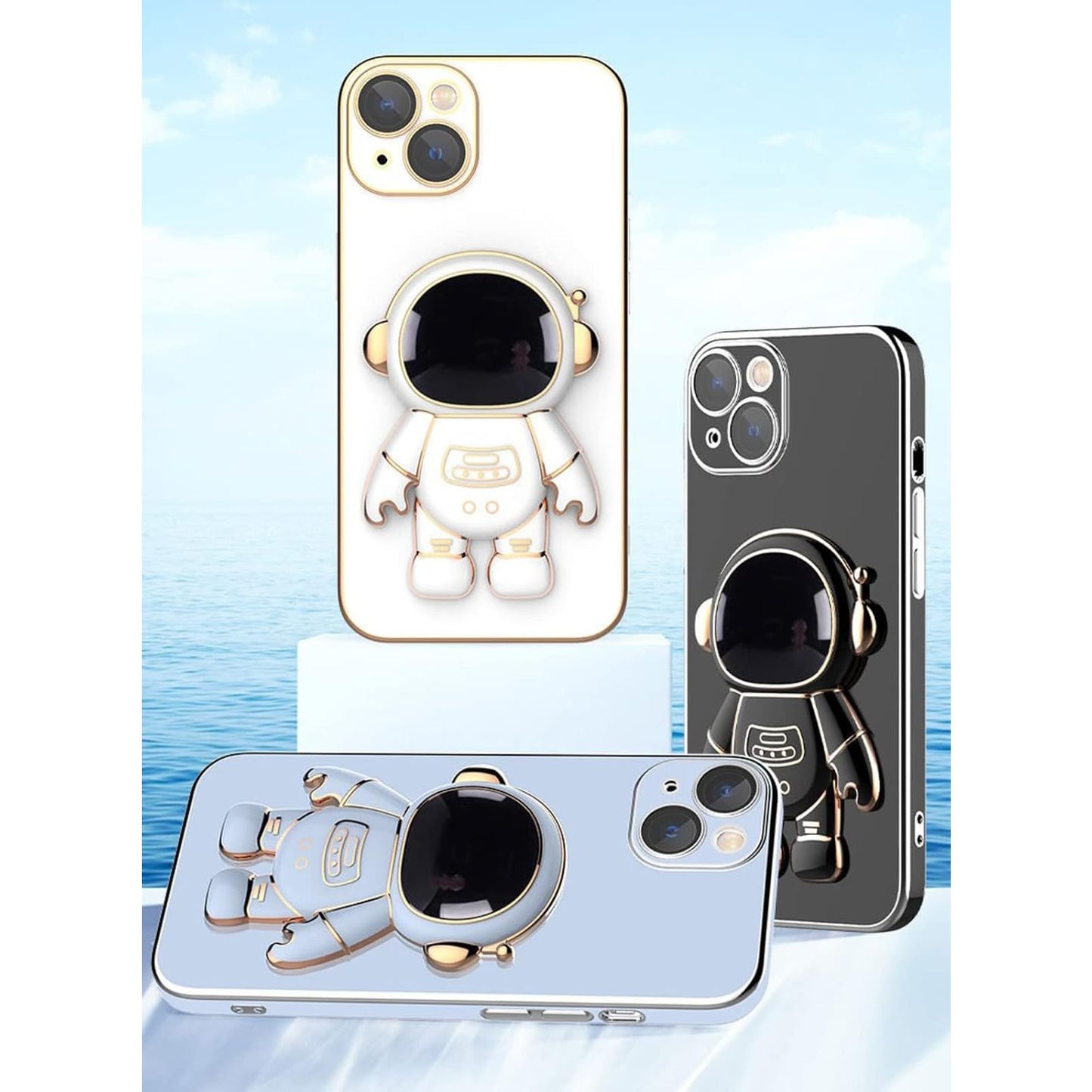 Husa de Protectie TPU 2in1, pentru Apple iPhone 15 Plus, Astronaut cu Suport, Antisoc, Rezistenta la Impact, Protectie Camera, Albastru