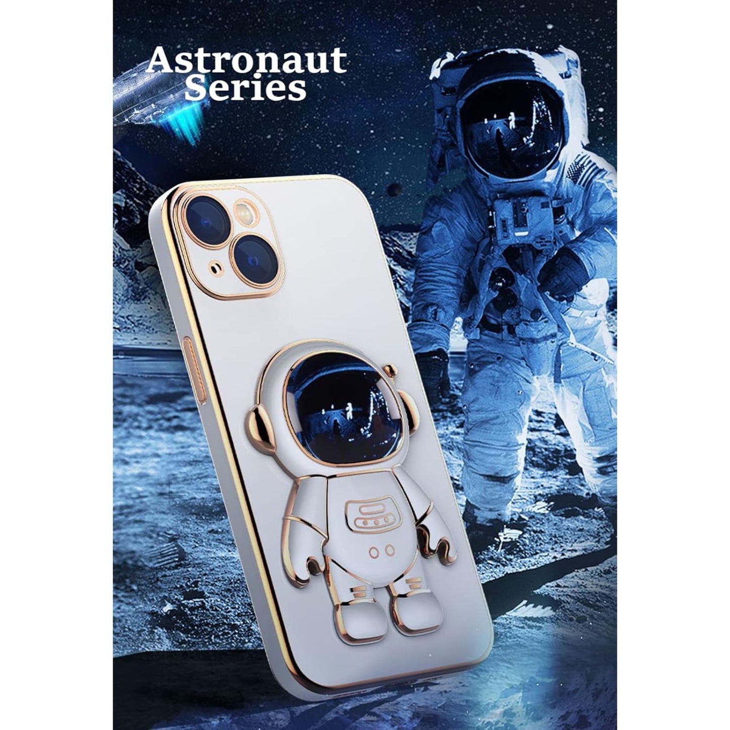 Husa de Protectie TPU 2in1, pentru Apple iPhone 15 Plus, Astronaut cu Suport, Antisoc, Rezistenta la Impact, Protectie Camera, Albastru