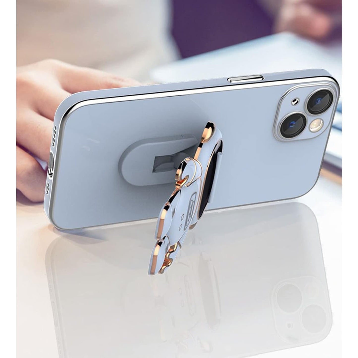 Husa de Protectie TPU 2in1, pentru Apple iPhone 15 Plus, Astronaut cu Suport, Antisoc, Rezistenta la Impact, Protectie Camera, Albastru