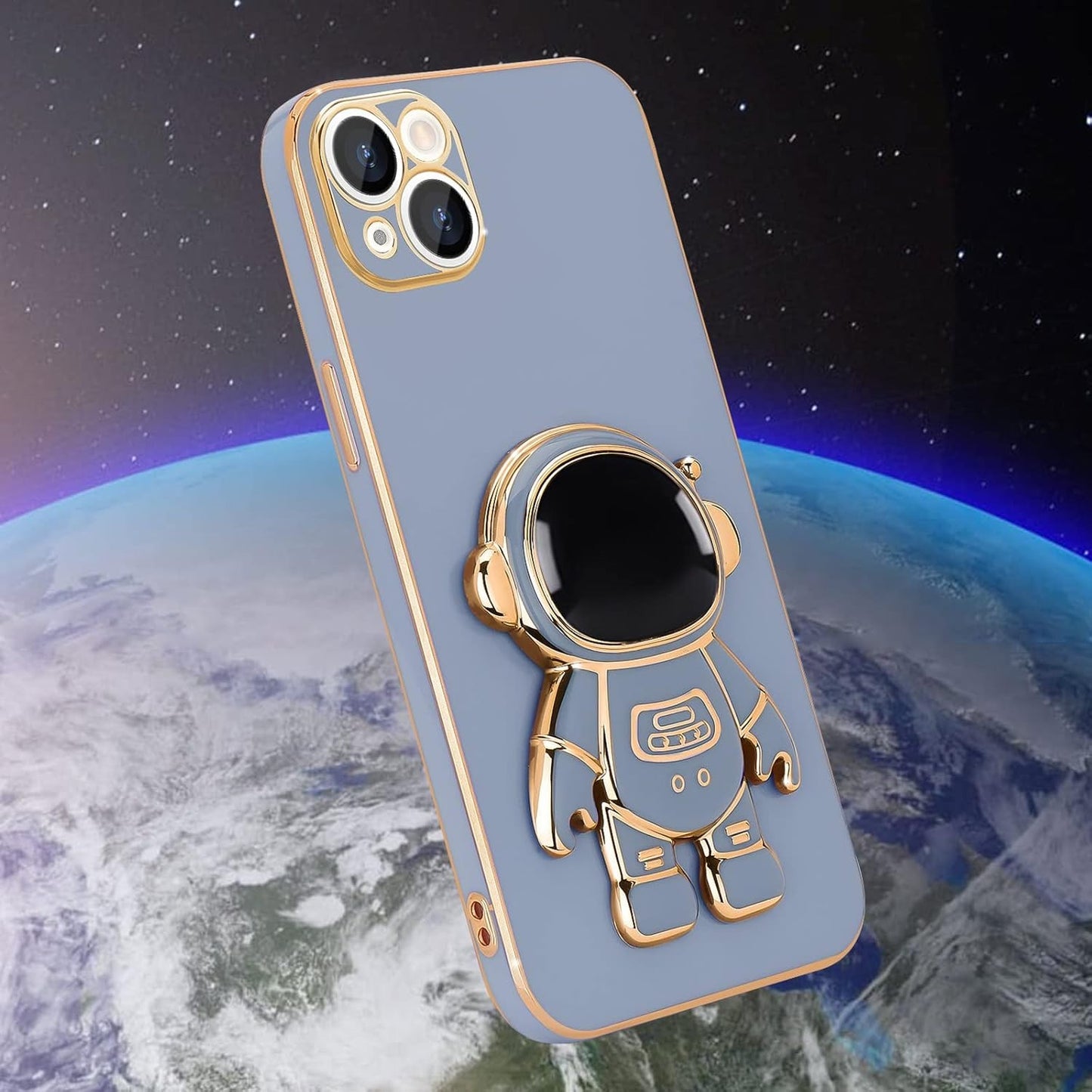 Husa de Protectie TPU 2in1, pentru Apple iPhone 15 Plus, Astronaut cu Suport, Antisoc, Rezistenta la Impact, Protectie Camera, Albastru