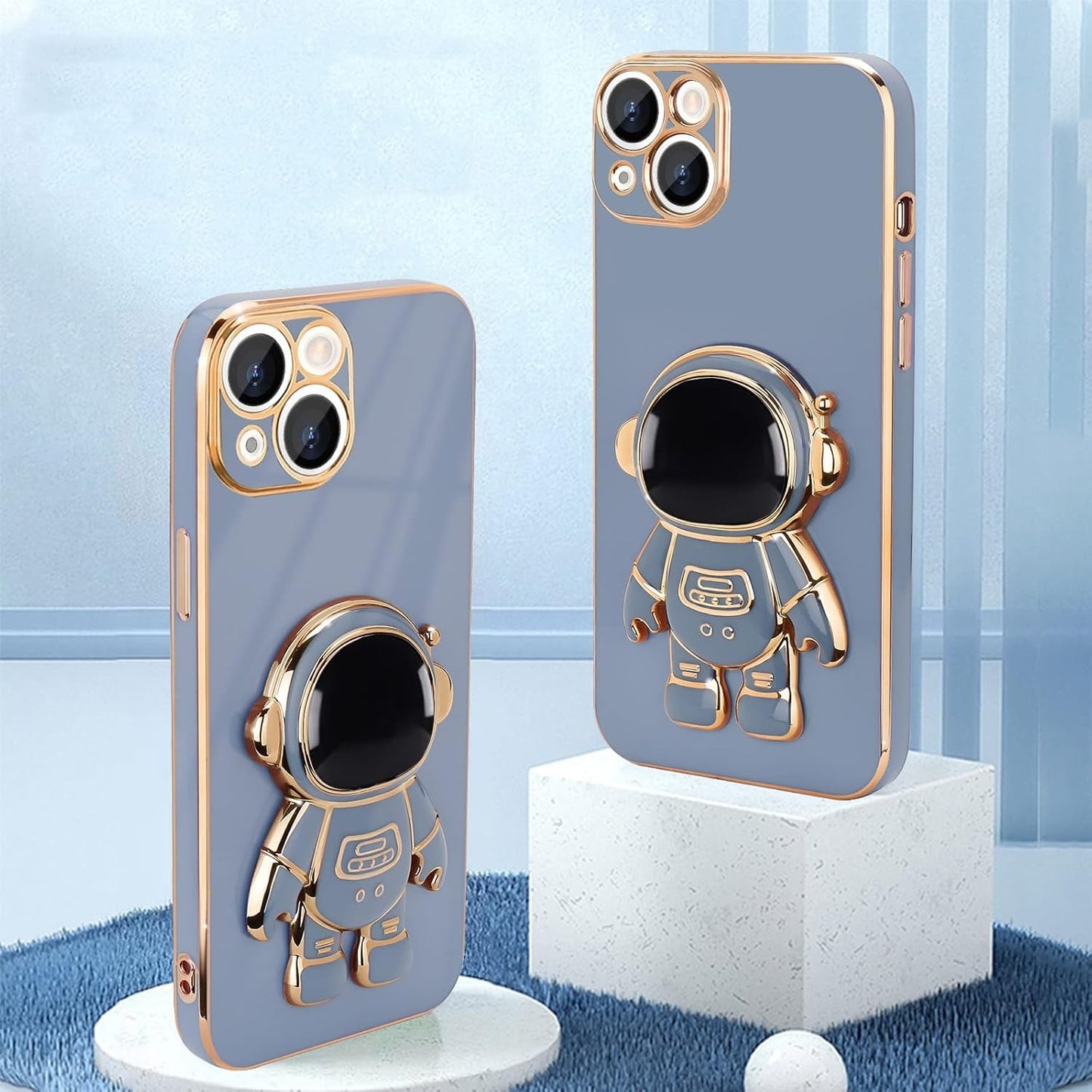 Husa de Protectie TPU 2in1, pentru Apple iPhone 15 Plus, Astronaut cu Suport, Antisoc, Rezistenta la Impact, Protectie Camera, Albastru