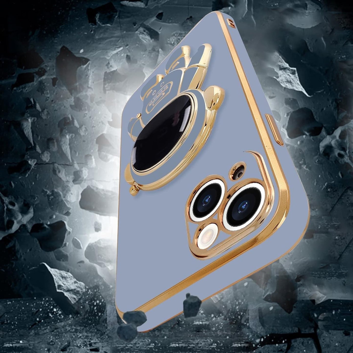 Husa de Protectie TPU 2in1, pentru Apple iPhone 15 Plus, Astronaut cu Suport, Antisoc, Rezistenta la Impact, Protectie Camera, Albastru