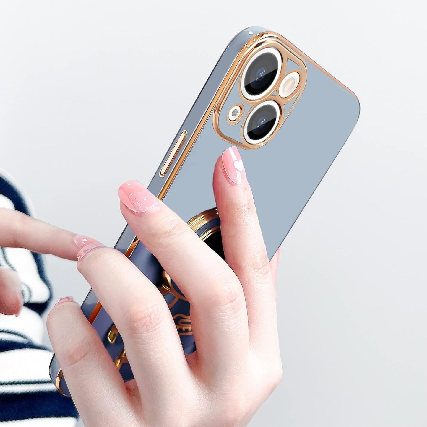 Husa de Protectie TPU 2in1, pentru Apple iPhone 15 Plus, Astronaut cu Suport, Antisoc, Rezistenta la Impact, Protectie Camera, Albastru