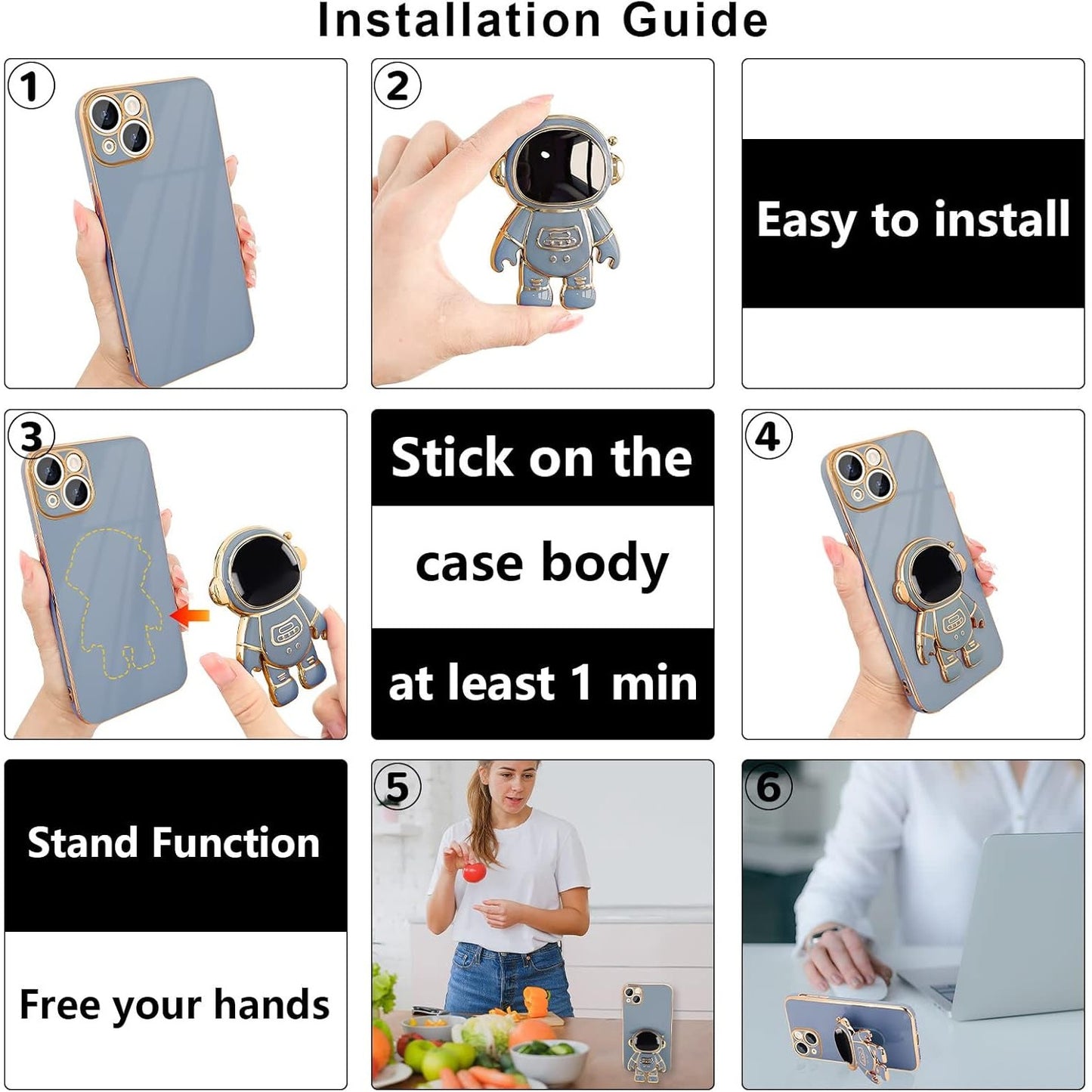 Husa de Protectie TPU 2in1, pentru Apple iPhone 15 Plus, Astronaut cu Suport, Antisoc, Rezistenta la Impact, Protectie Camera, Albastru