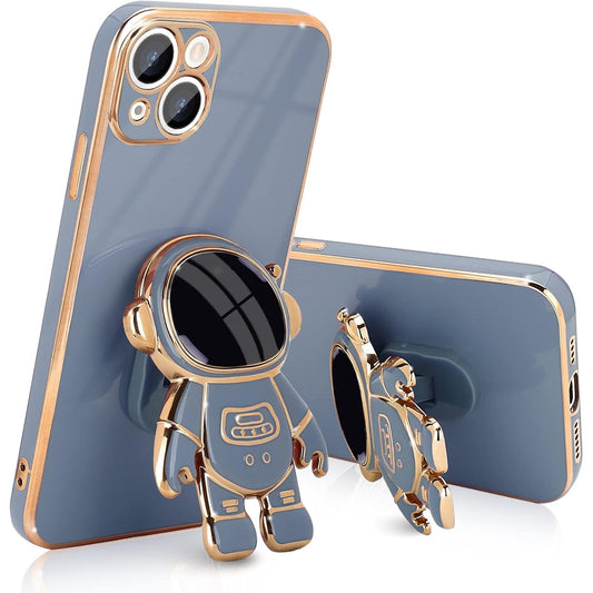 Husa de Protectie TPU 2in1, pentru Apple iPhone 15 Plus, Astronaut cu Suport, Antisoc, Rezistenta la Impact, Protectie Camera, Albastru