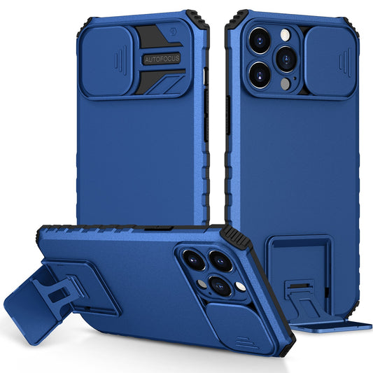 Husa Defender cu Stand pentru iPhone 11, Albastru, Suport reglabil, Antisoc, Protectie glisanta pentru camera
