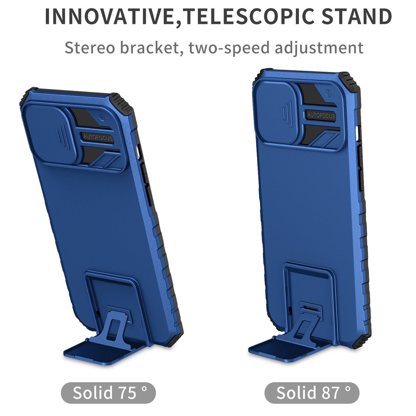 Husa Defender cu Stand pentru iPhone 11, Albastru, Suport reglabil, Antisoc, Protectie glisanta pentru camera
