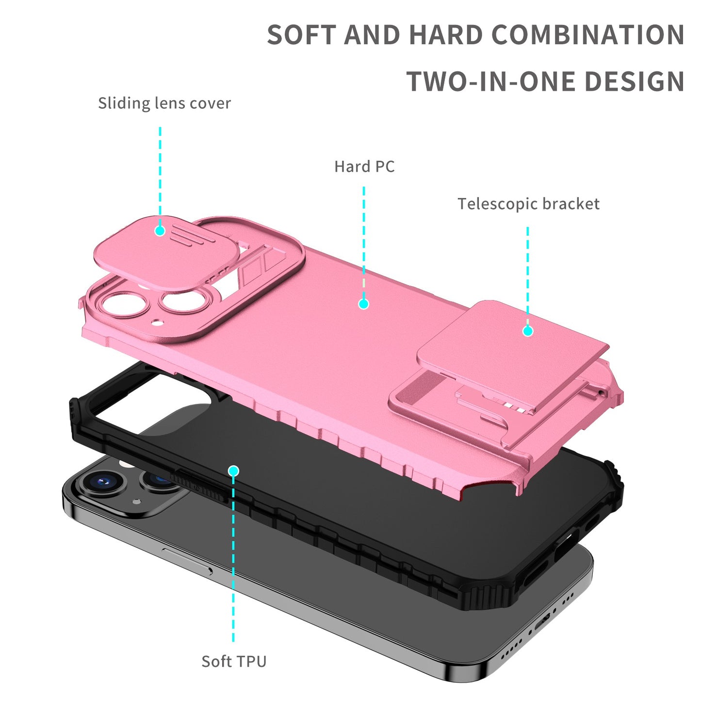Husa Defender cu Stand pentru iPhone 11 Pro, Roz, Suport reglabil, Antisoc, Protectie glisanta pentru camera