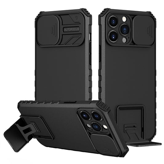 Husa Defender cu Stand pentru Samsung Galaxy A72 4G/ 5G, Negru, Suport reglabil, Antisoc, Protectie glisanta pentru camera