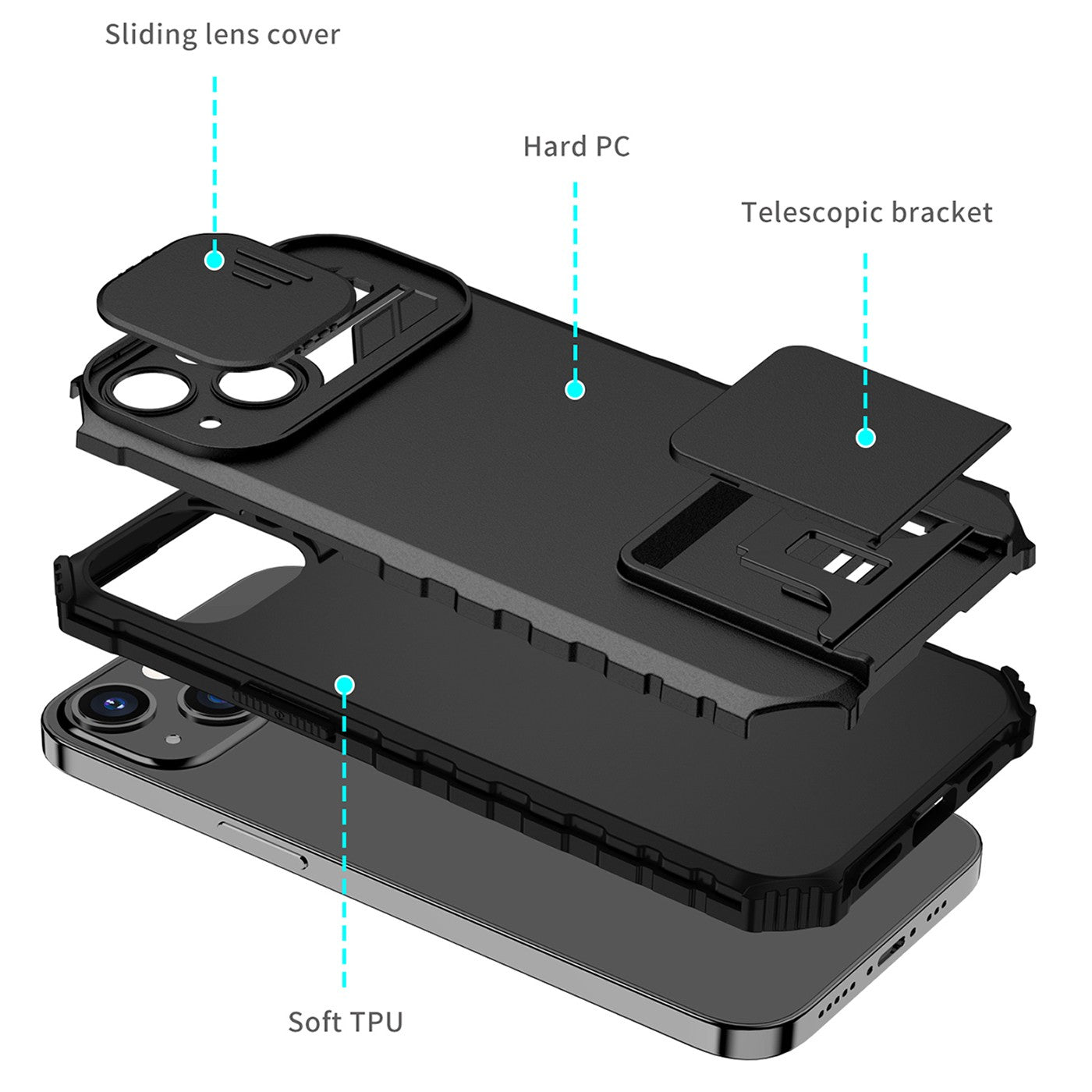 Husa Defender cu Stand pentru Samsung Galaxy A72 4G/ 5G, Negru, Suport reglabil, Antisoc, Protectie glisanta pentru camera