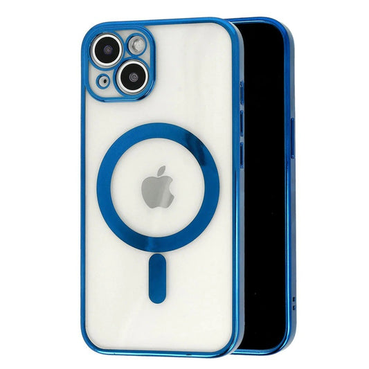 Husa MagSafe pentru Apple iPhone 11, Protectie camera, Full TPU, Margini colorate Electroplating, Magnetica, Incarcare Wireless, Albastru