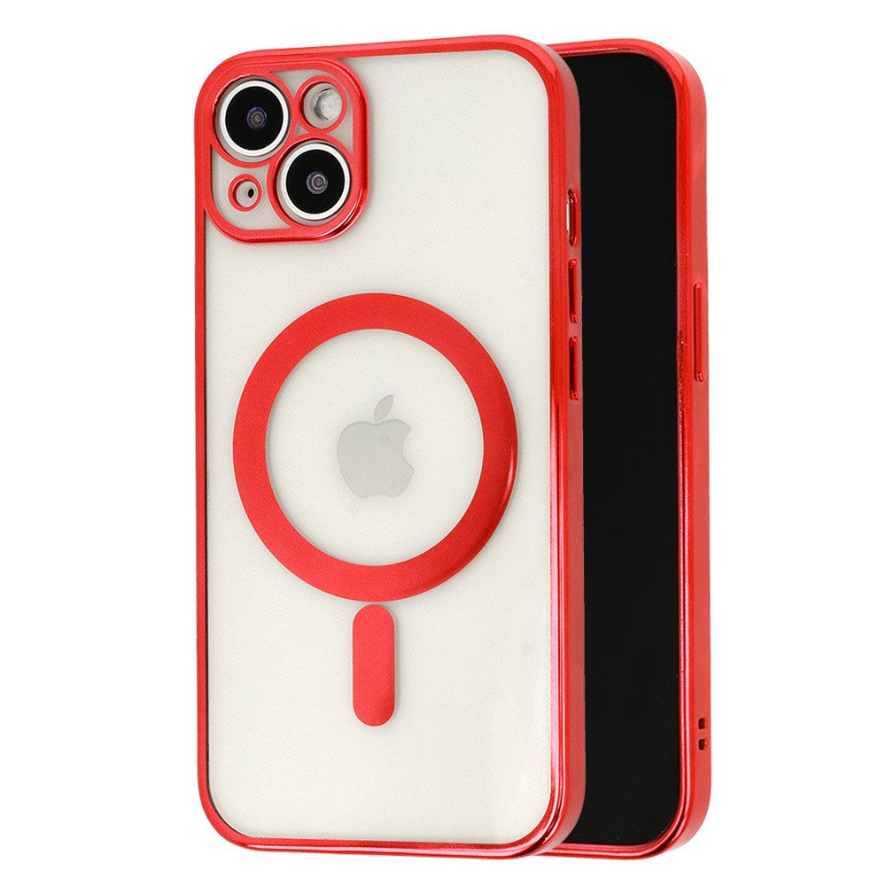 Husa MagSafe pentru Apple iPhone 12 Pro, Full Cover, Protectie camera, Margini colorate Electroplating, Magnetica, Incarcare Wireless, Rosu