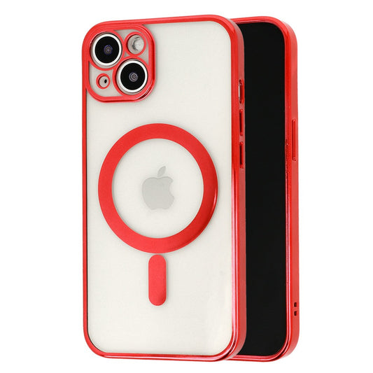 Husa MagSafe pentru Apple iPhone 12 Pro, Full Cover, Protectie camera, Margini colorate Electroplating, Magnetica, Incarcare Wireless, Rosu