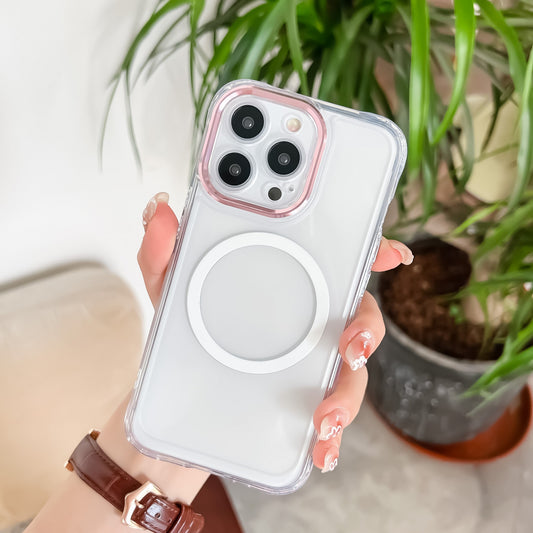 Husa MagSafe Silicone pentru iPhone 12, Transparenta, Magnetica, Extra Protectie Camera Roz