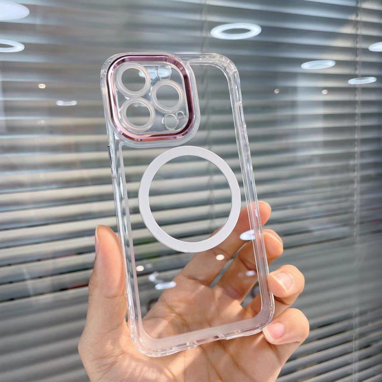 Husa MagSafe Silicone pentru iPhone 12, Transparenta, Magnetica, Extra Protectie Camera Roz