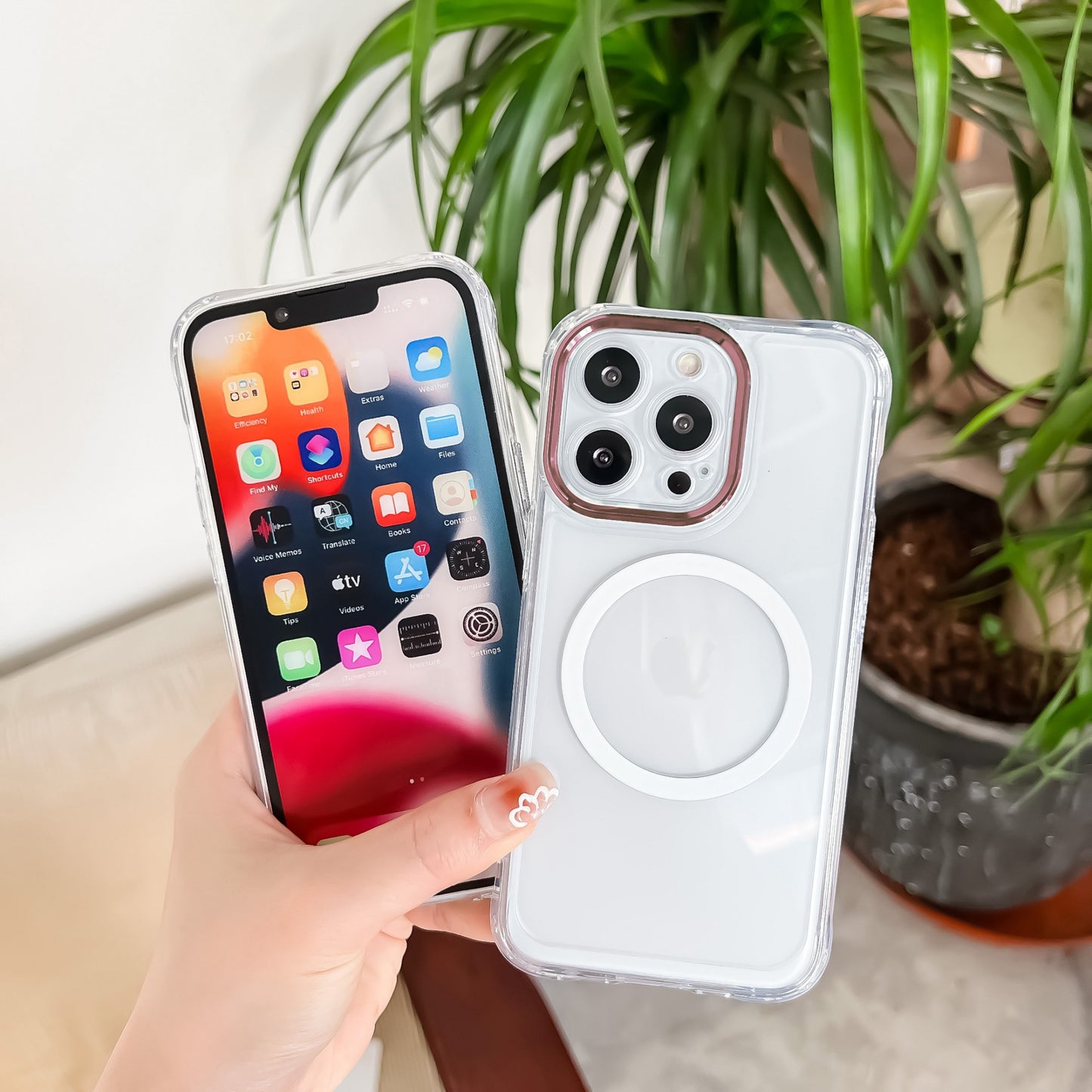 Husa MagSafe Silicone pentru iPhone 12, Transparenta, Magnetica, Extra Protectie Camera Roz