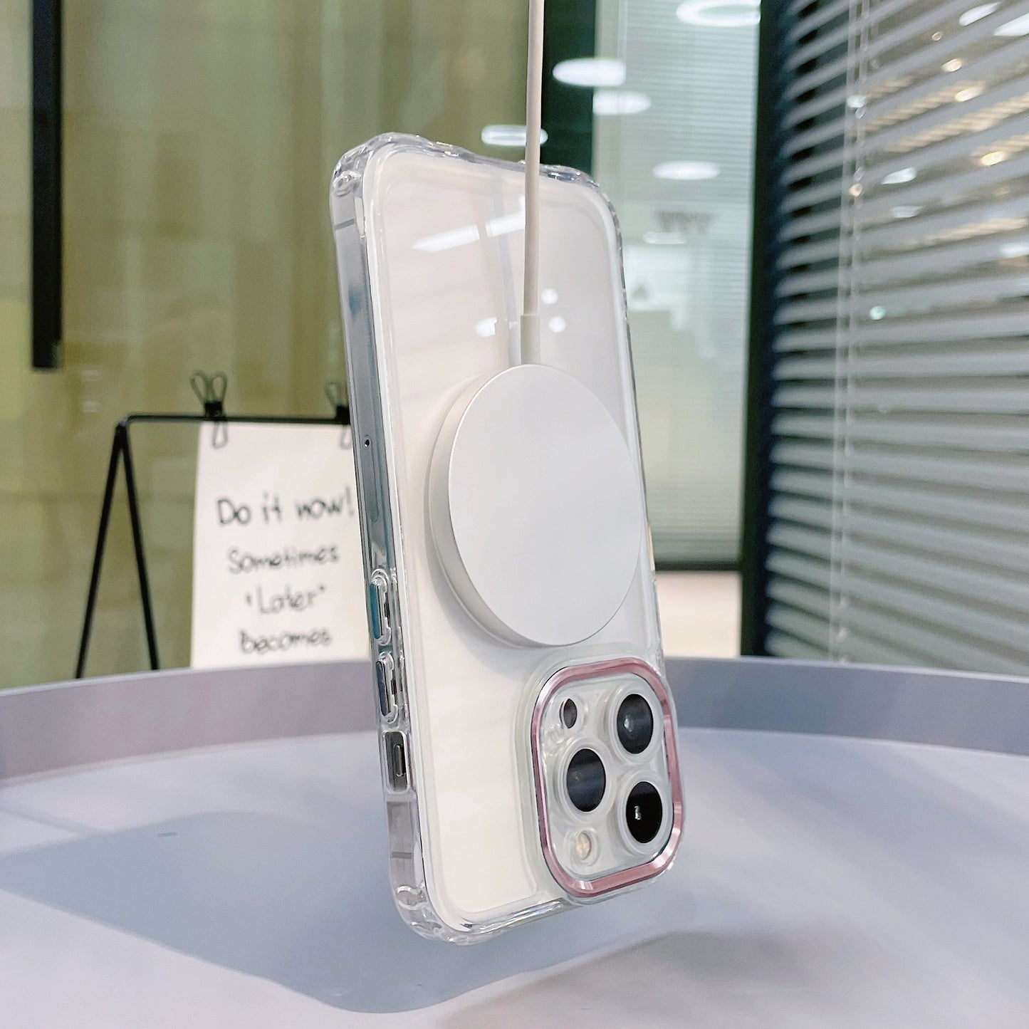 Husa MagSafe Silicone pentru iPhone 12, Transparenta, Magnetica, Extra Protectie Camera Roz