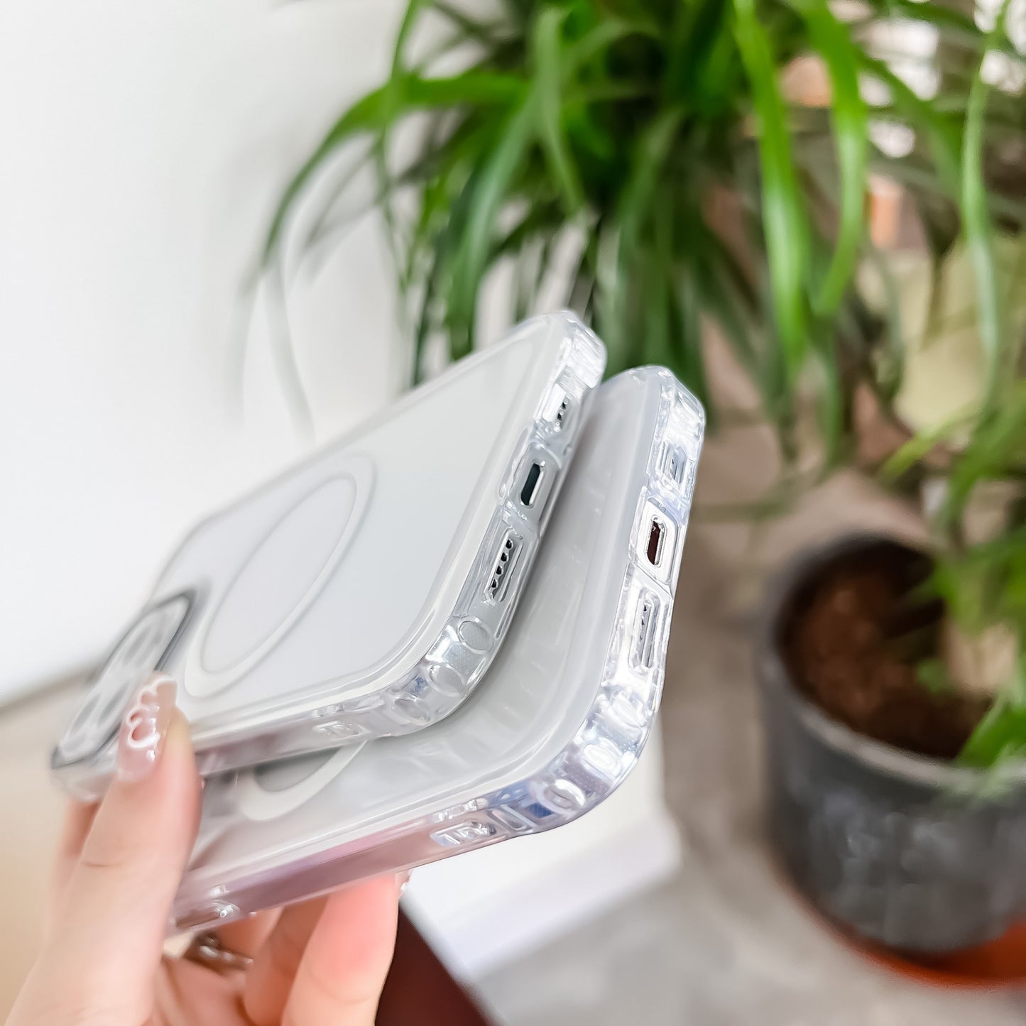 Husa MagSafe Silicone pentru iPhone 12, Transparenta, Magnetica, Extra Protectie Camera Roz