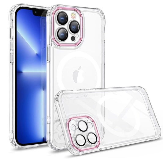 Husa MagSafe Silicone pentru iPhone 12, Transparenta, Magnetica, Extra Protectie Camera Roz