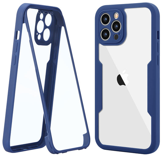 Husa Max Defence pentru iPhone 11 Pro Max 11, Bumper Albastru, Fata Dubla Transparenta, Protectie Antisoc Full 360 ( fata, spate, margini )