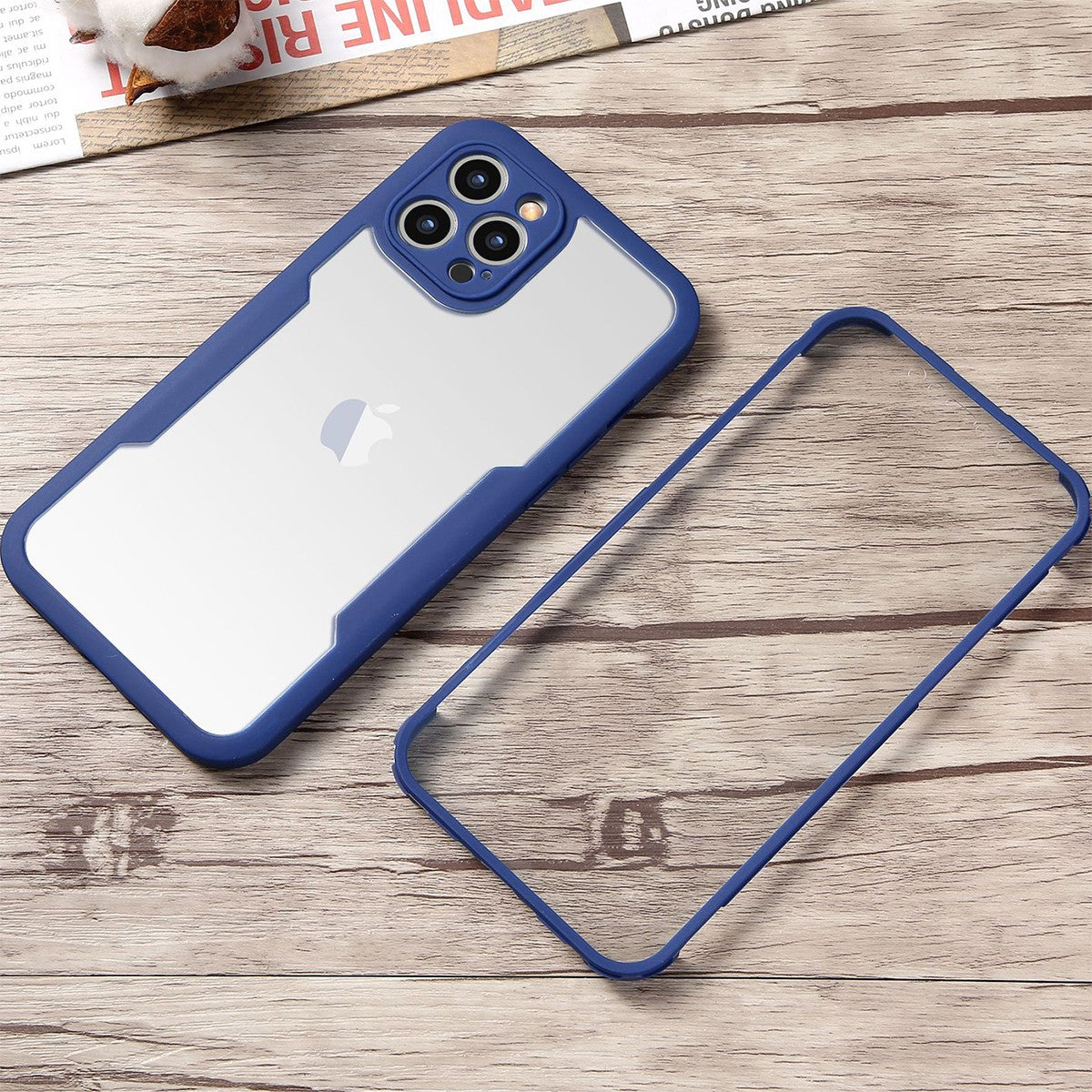 Husa Max Defence pentru iPhone 11 Pro Max 11, Bumper Albastru, Fata Dubla Transparenta, Protectie Antisoc Full 360 ( fata, spate, margini )