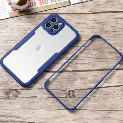 Husa Max Defence pentru iPhone 11 Pro Max 11, Bumper Albastru, Fata Dubla Transparenta, Protectie Antisoc Full 360 ( fata, spate, margini )