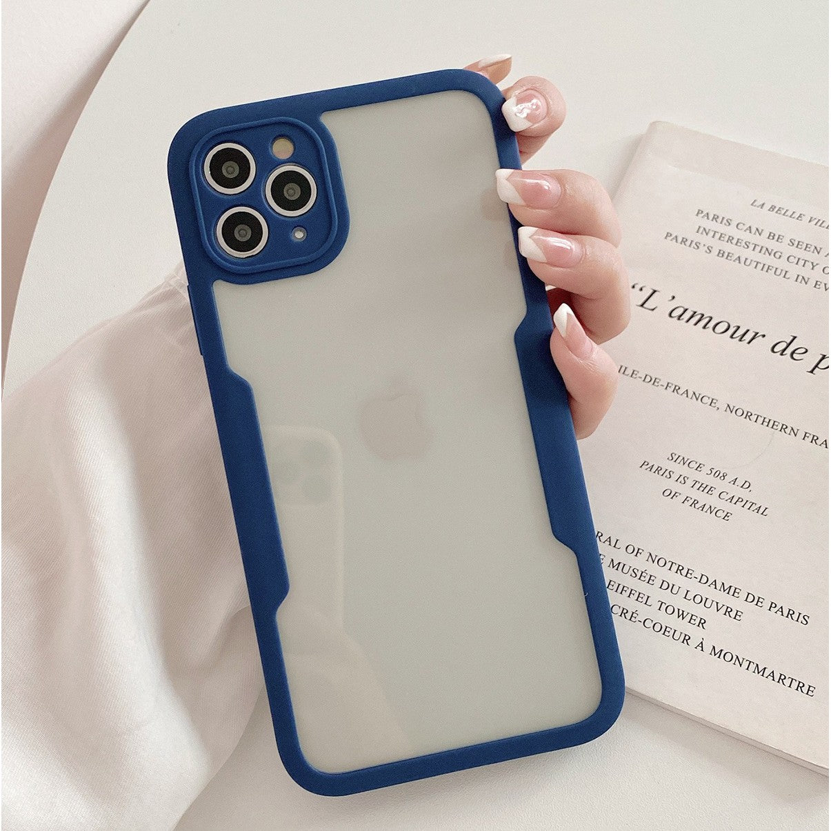 Husa Max Defence pentru iPhone 11 Pro Max 11, Bumper Albastru, Fata Dubla Transparenta, Protectie Antisoc Full 360 ( fata, spate, margini )