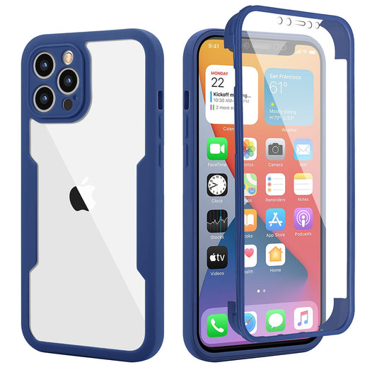 Husa Max Defence pentru iPhone 11 Pro Max 11, Bumper Albastru, Fata Dubla Transparenta, Protectie Antisoc Full 360 ( fata, spate, margini )