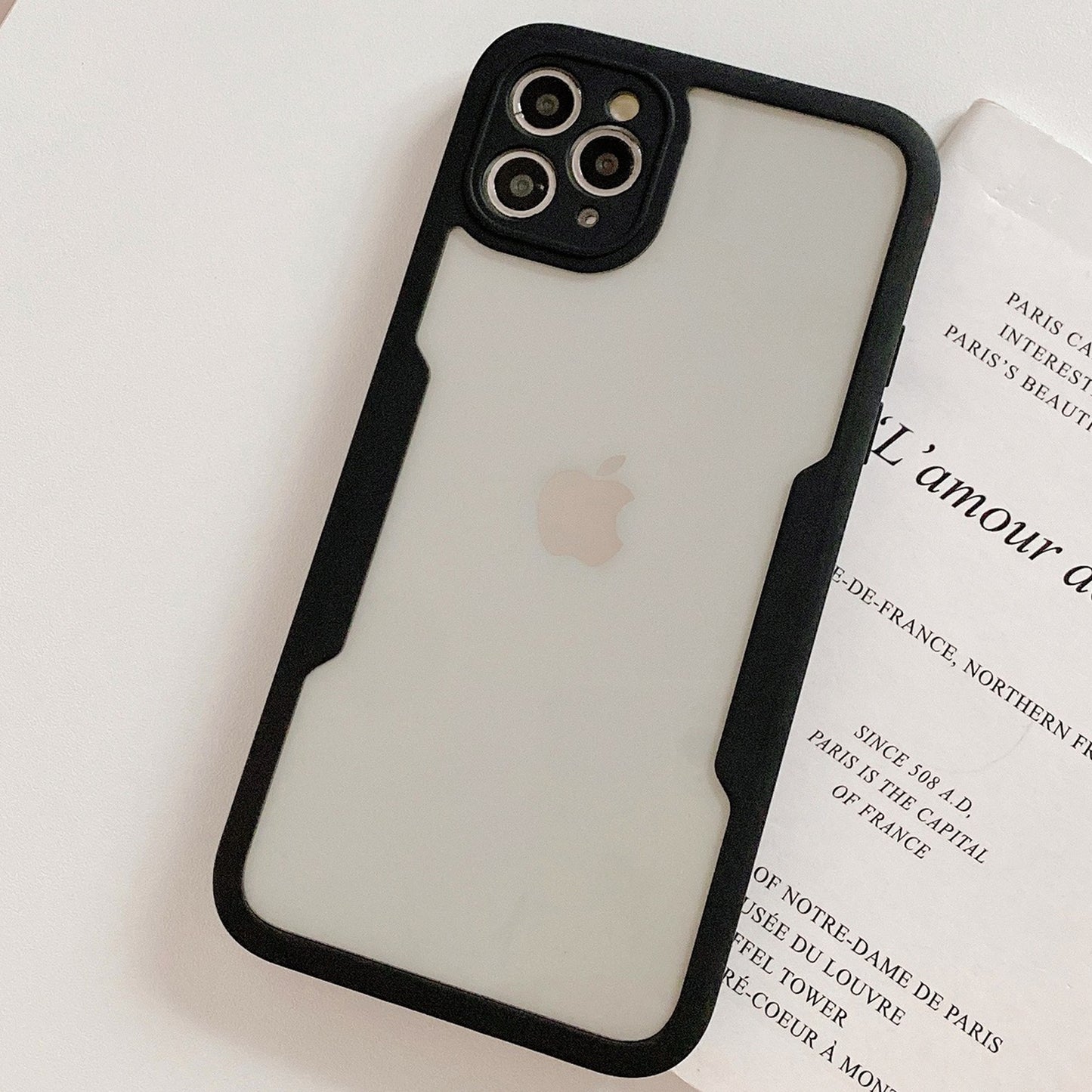 Husa Max Defence pentru iPhone 11 Pro Max 11, Bumper Negru, Fata Dubla Transparenta, Protectie Antisoc Full 360 ( fata, spate, margini )