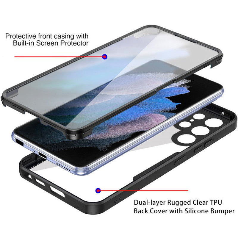 Husa Max Defence pentru Samsung Galaxy A32 4G, Bumper Negru, Fata Dubla Transparenta, Protectie Antisoc Full 360 ( fata, spate, margini )